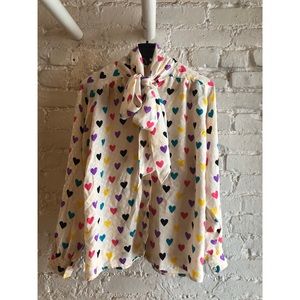 Vintage Heart Print Bow Valentine’s Day Blouse